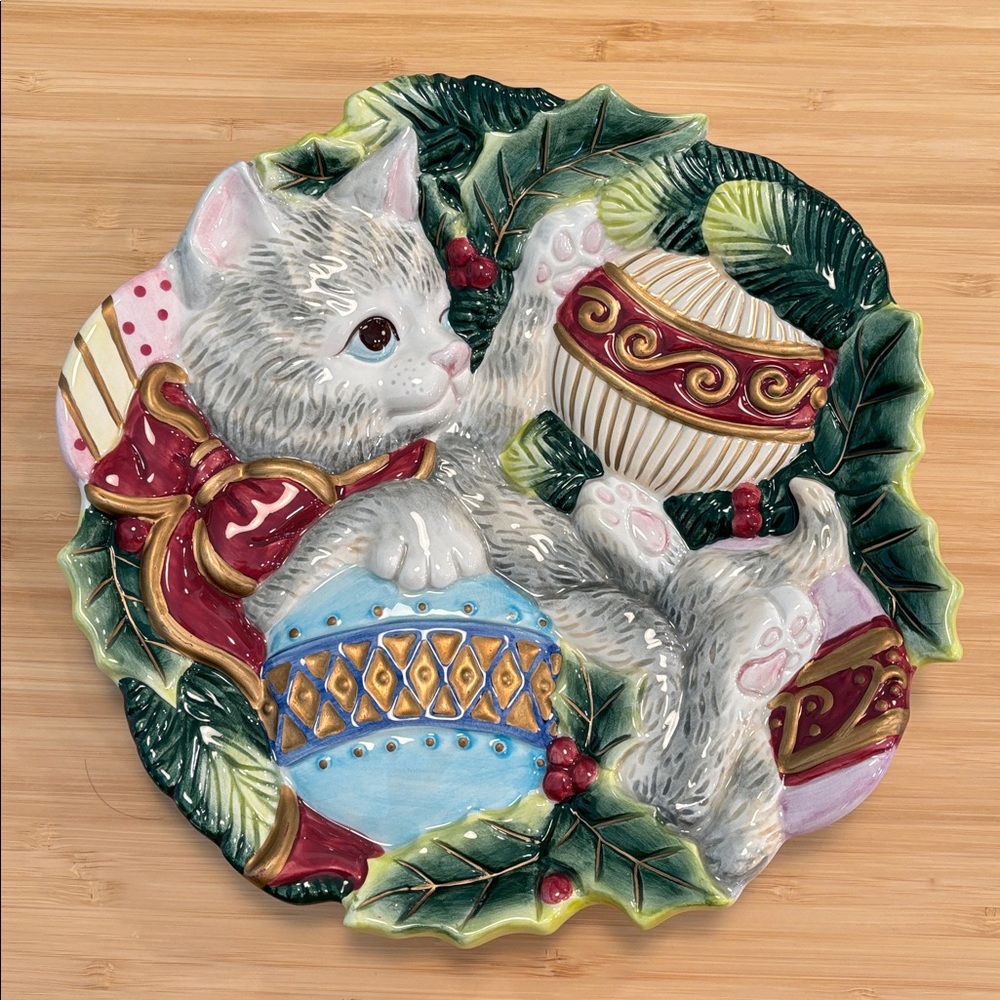 Vintage Fitz and Floyd Kristmas Kitty 3D Plate